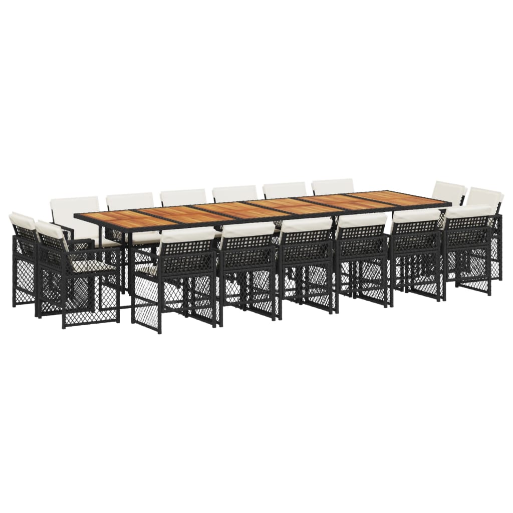 Set mobilier de gradina cu perne, 17 piese, negru, poliratan