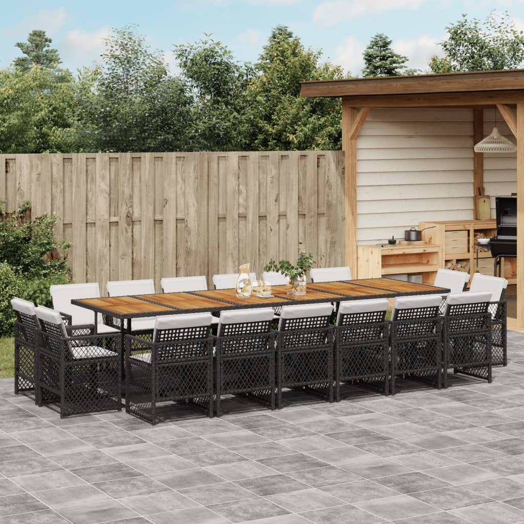Set mobilier de gradina cu perne, 17 piese, negru, poliratan — imaginea 2