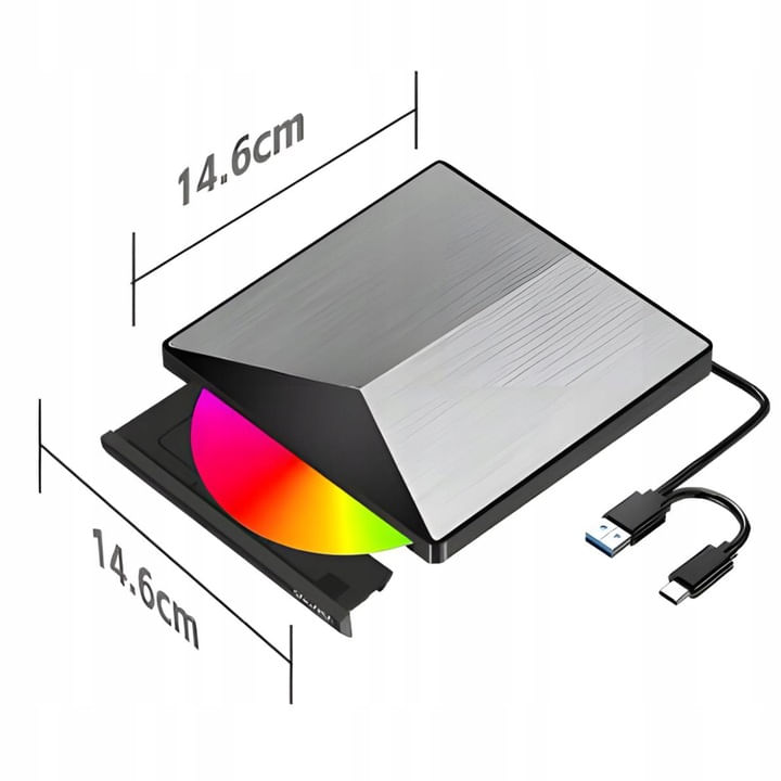 Unitate Optica Externa NewEvo 2in1, USB 3.0 si USB-C 3.1, DVD CD-RW, Driver pentru Laptop, Plug & Play, Aluminiu