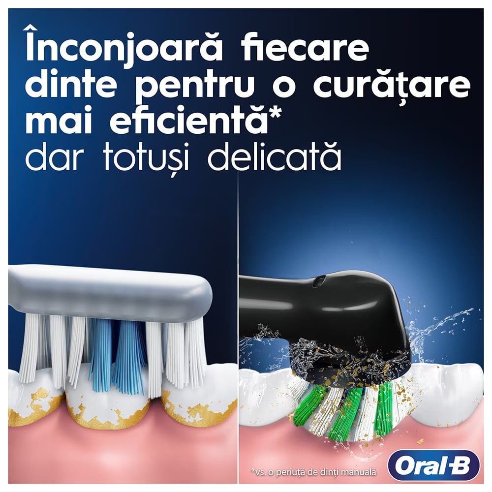 Set 2 x Periuta de dinti electrica Oral-B Vitality Pro, Curatare 2D, 3 programe, 1 Incarcator, 2 Capete, Negru/Violet