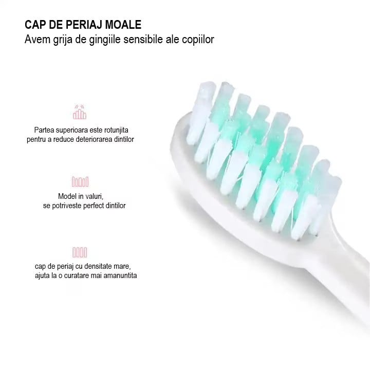 Periuta electrica reincarcabila sonica WhySmile Copii, 32000 miscari/minut, 4 moduri de curatatare, 8 capete de periere