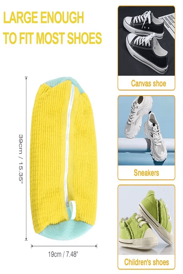 Sac pentru spalat adidasi, pantofi, anti-deformare si anti-transfer de culori cu peri pe interior - imagine 3