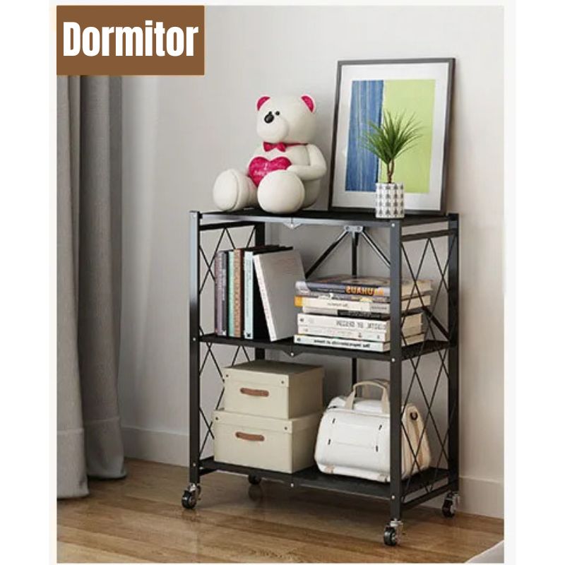 Raft pentru Bucatarie, Dormitor, Baie sau Living, Seezesol Solution™, Metalic, Roti, 3 Polite, Pliabil, 72X38X86cm — imaginea 2