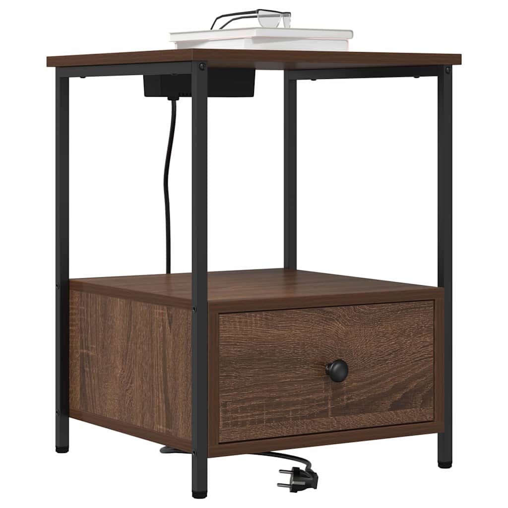 Cabinet de noptiere cu statie de incarcare Stejar brun — imaginea 3