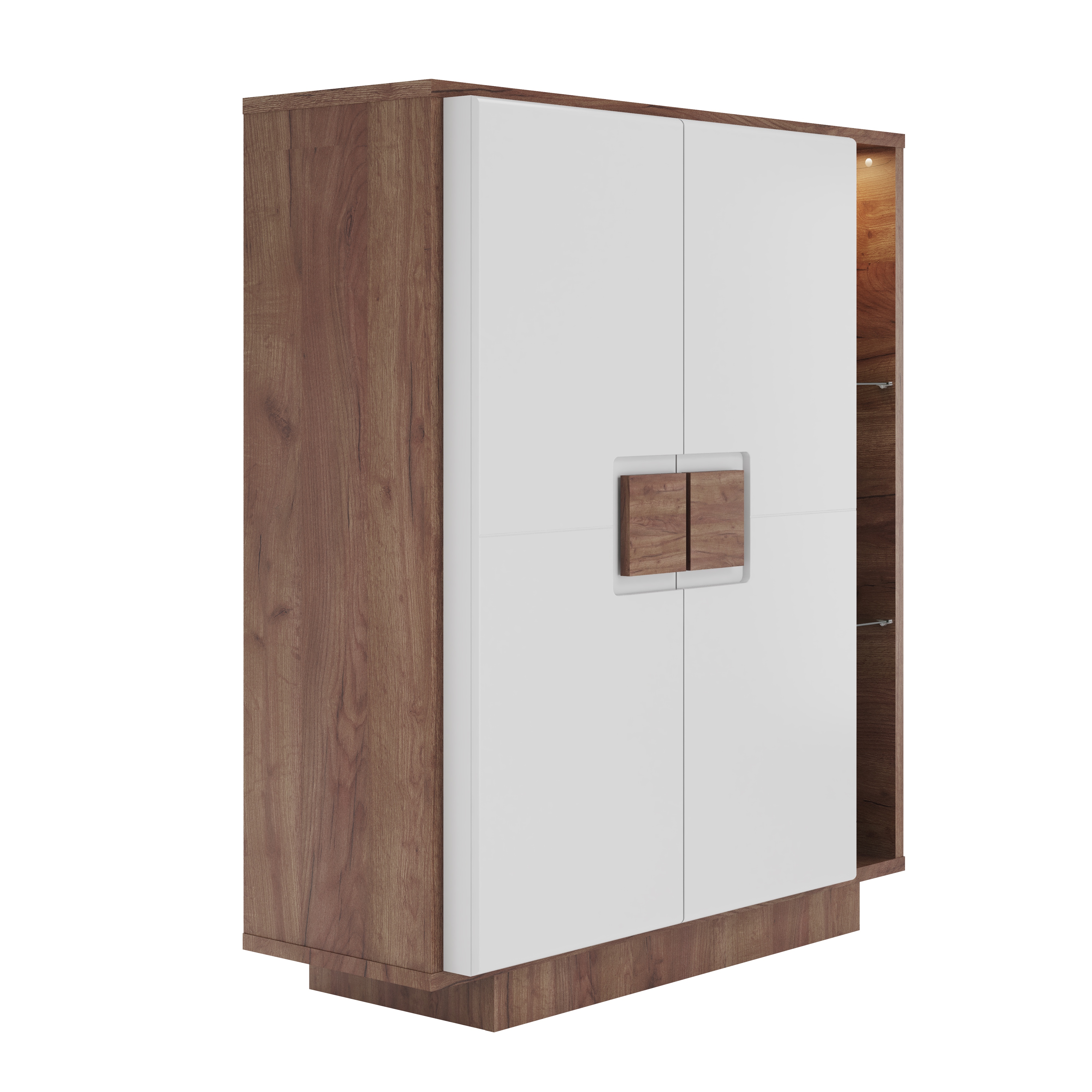 Comoda inalta cu 2 usi, LED, alb lucios/stejar salbatic Dune — imaginea 3