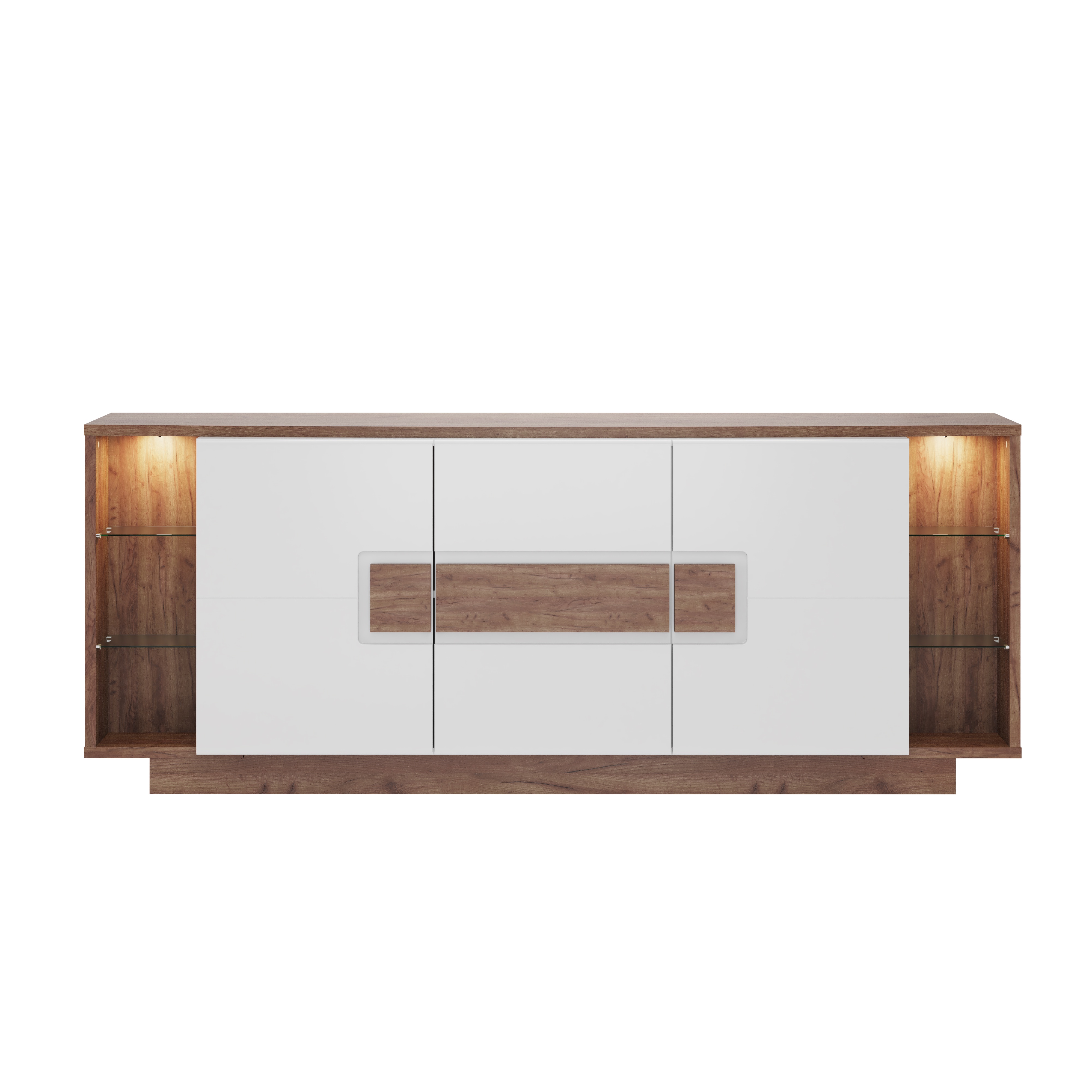 Comoda cu 3 usi, led, alb lucios/stejar salbatic Dune — imaginea 2
