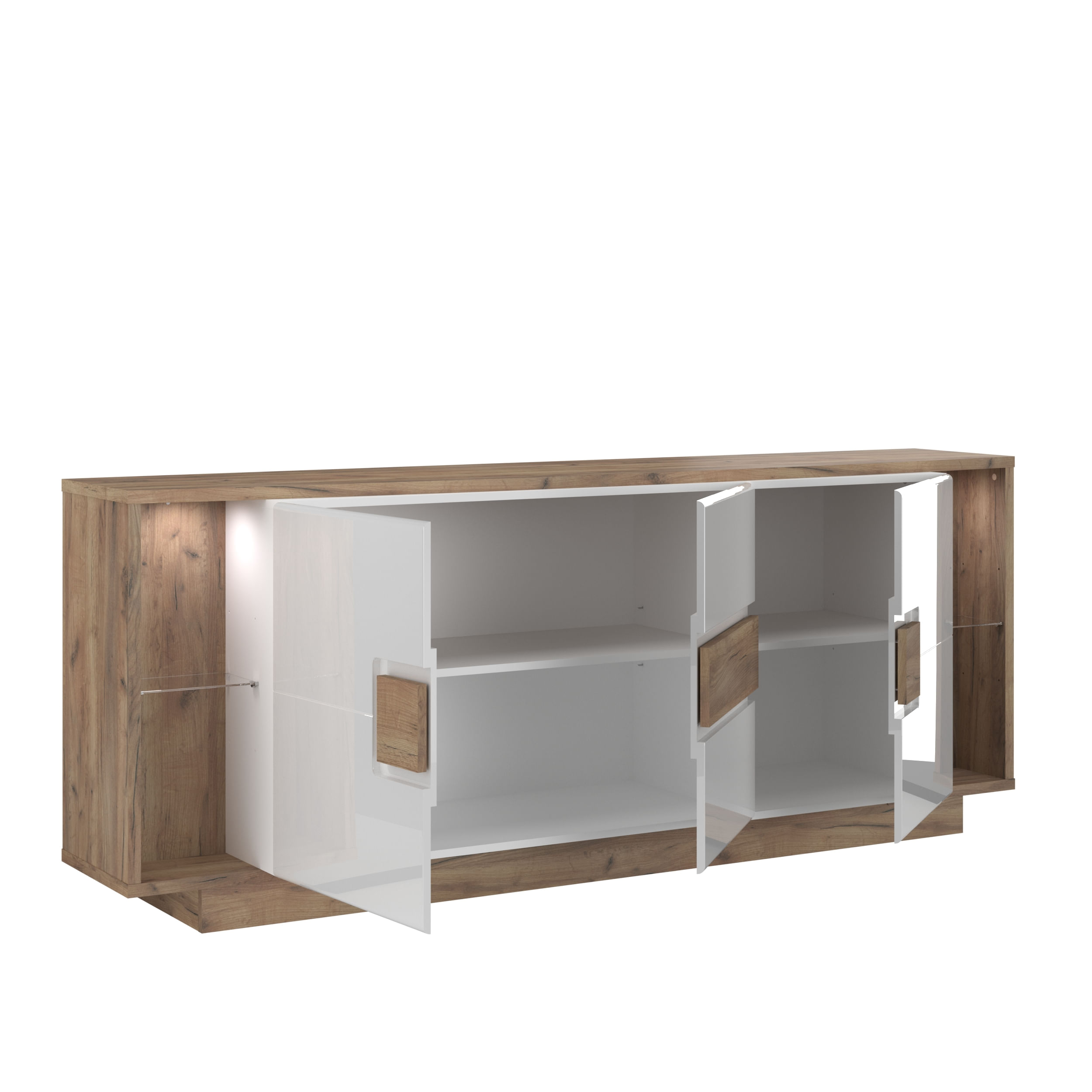 Comoda cu 3 usi, led, alb lucios/stejar salbatic Dune — imaginea 3