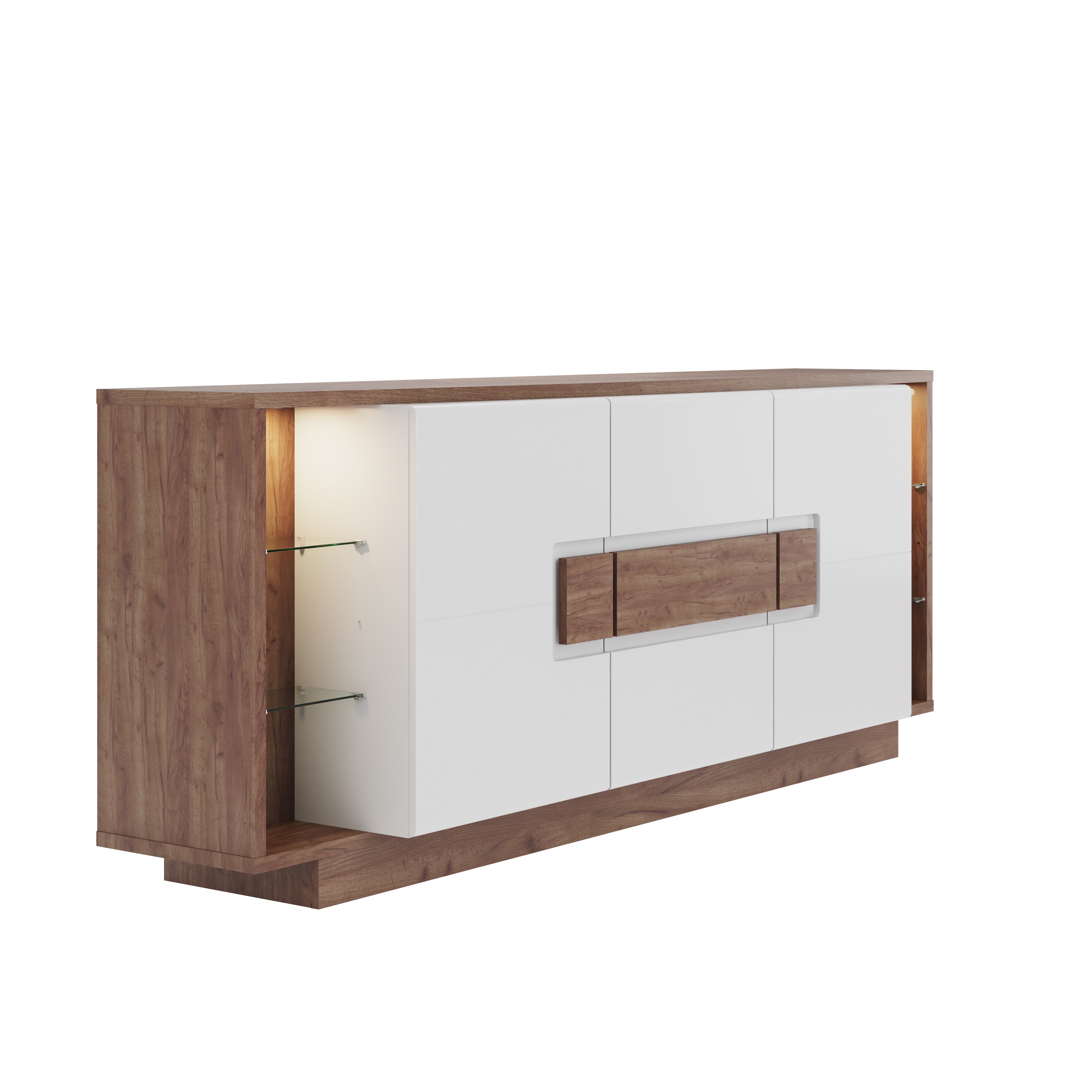 Comoda cu 3 usi, led, alb lucios/stejar salbatic Dune — imaginea 4