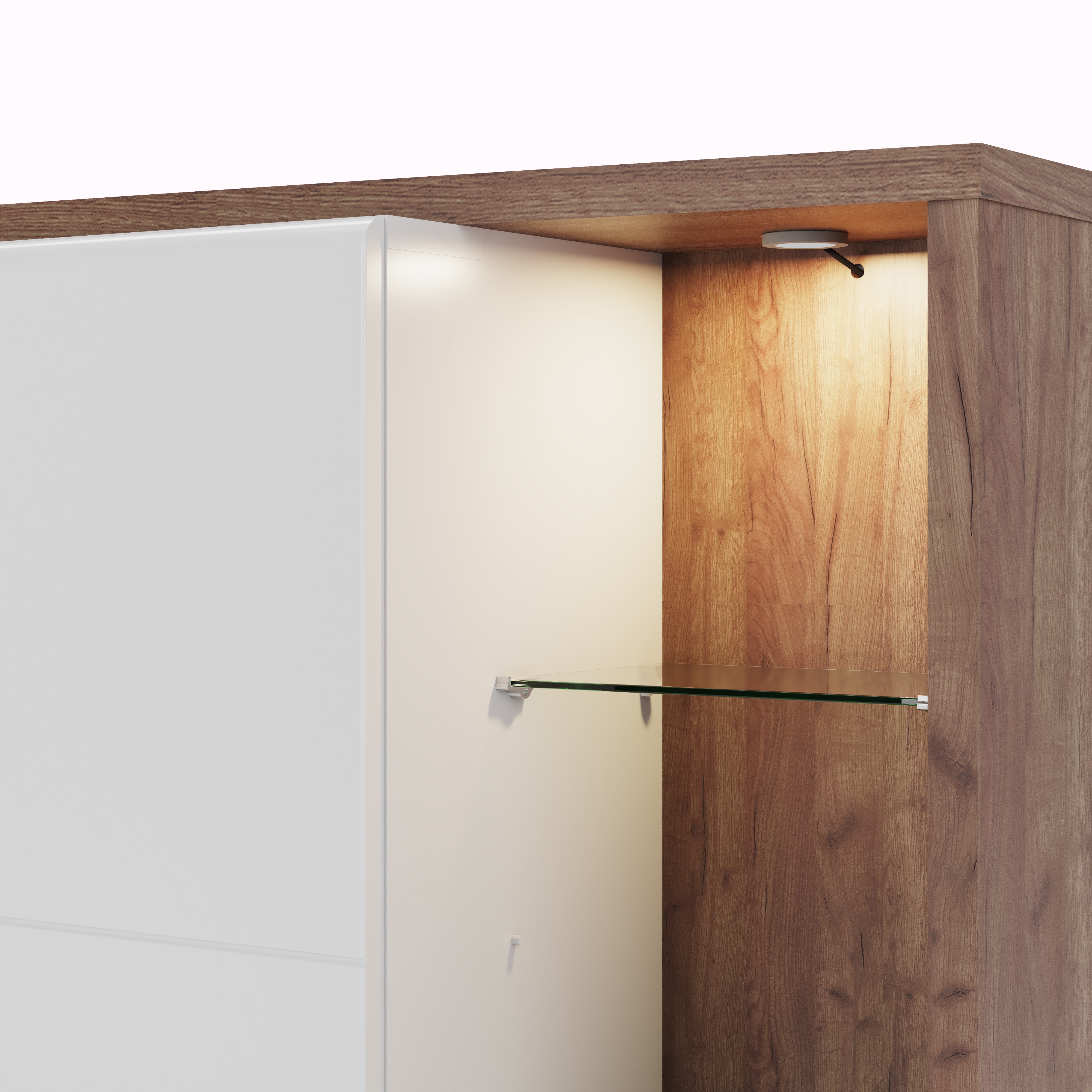 Comoda cu 3 usi, led, alb lucios/stejar salbatic Dune — imaginea 5