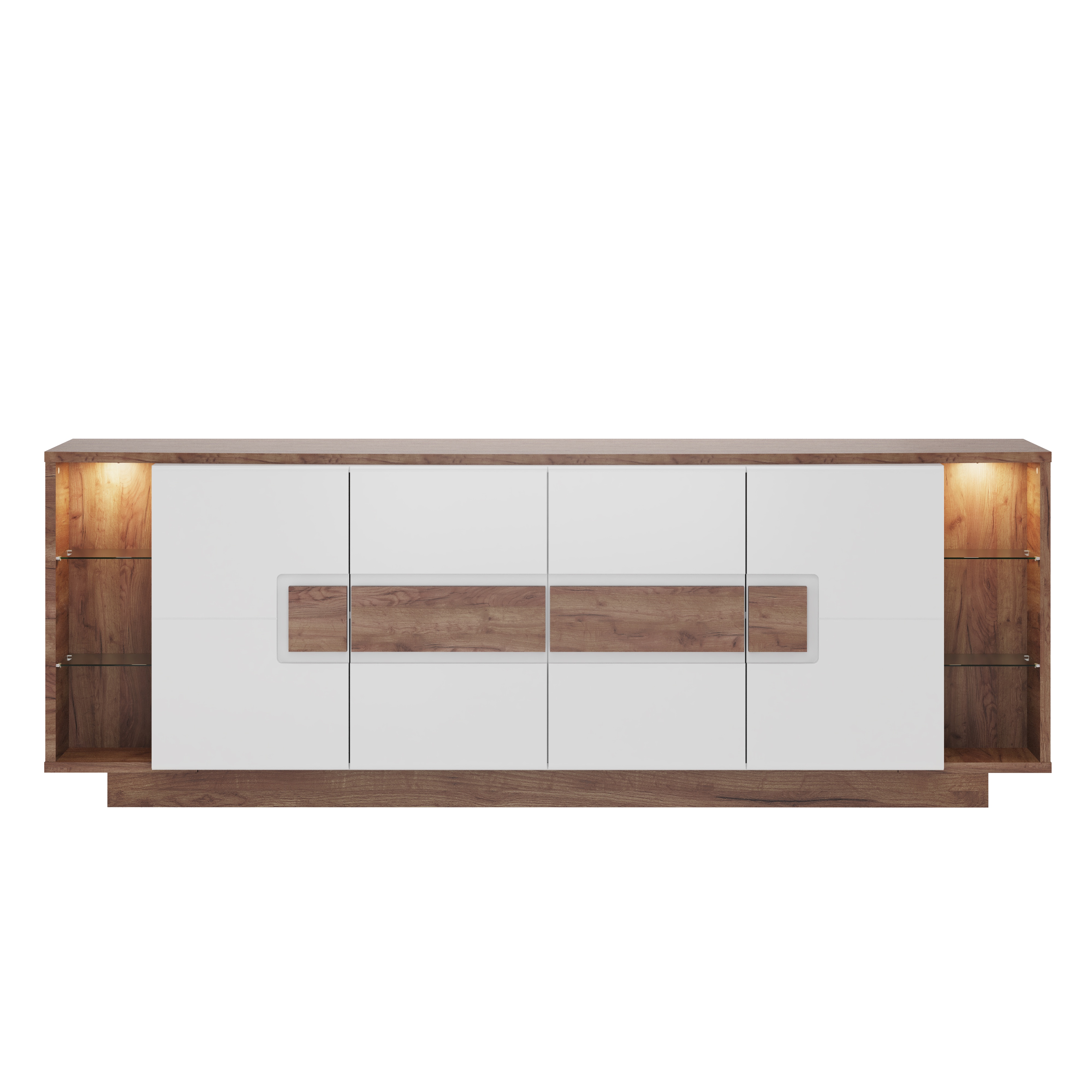 Comoda cu 4 usi, 2 nise, LED, alb lucios/stejar salbatic Dune — imaginea 4