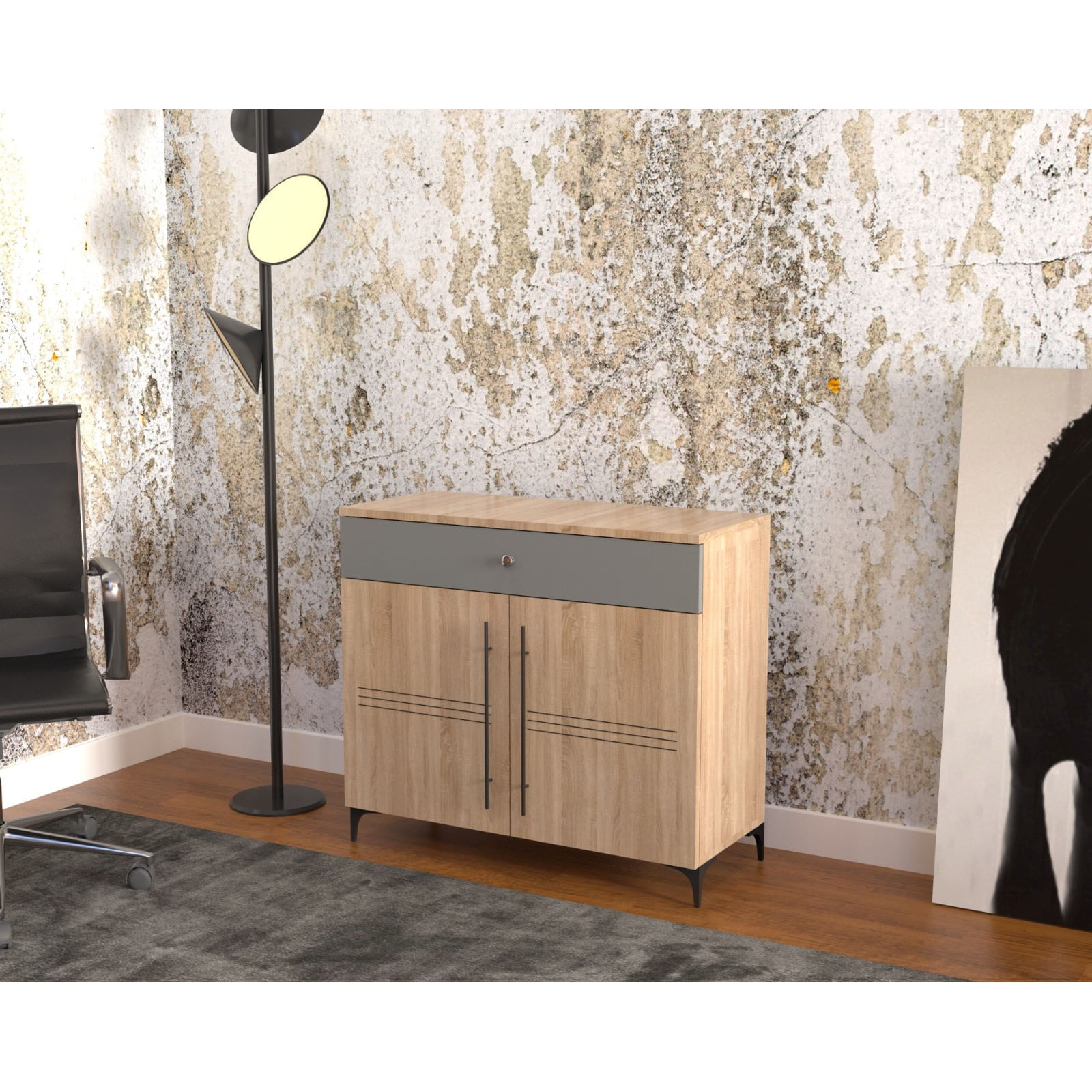 Comoda Atelier Hilton, dimensiuni 90 x38x85 cm, 2 usi culoare somona/gri — imaginea 2