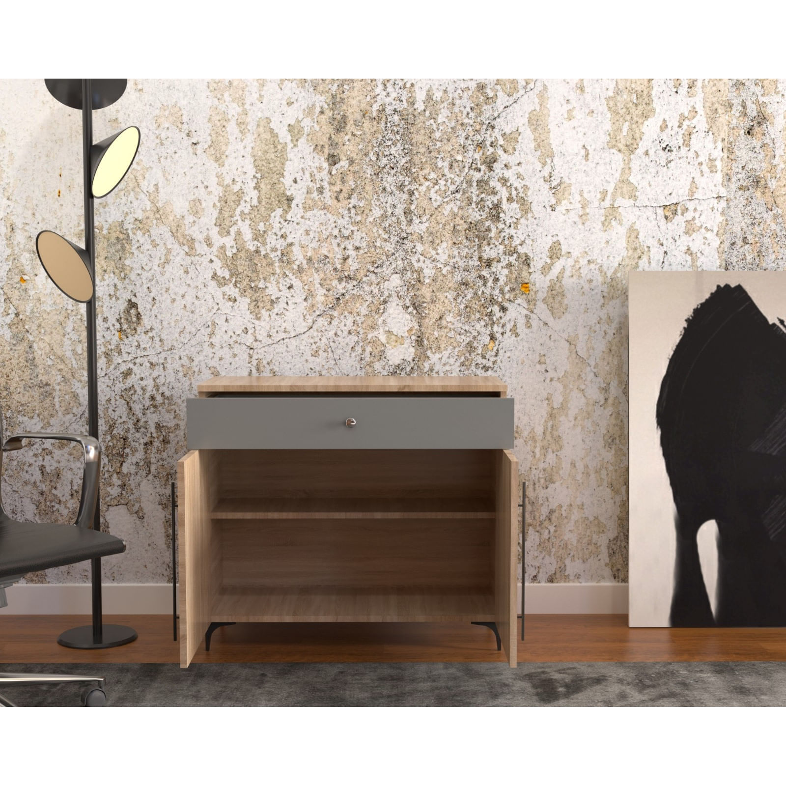 Comoda Atelier Hilton, dimensiuni 90 x38x85 cm, 2 usi culoare somona/gri — imaginea 3