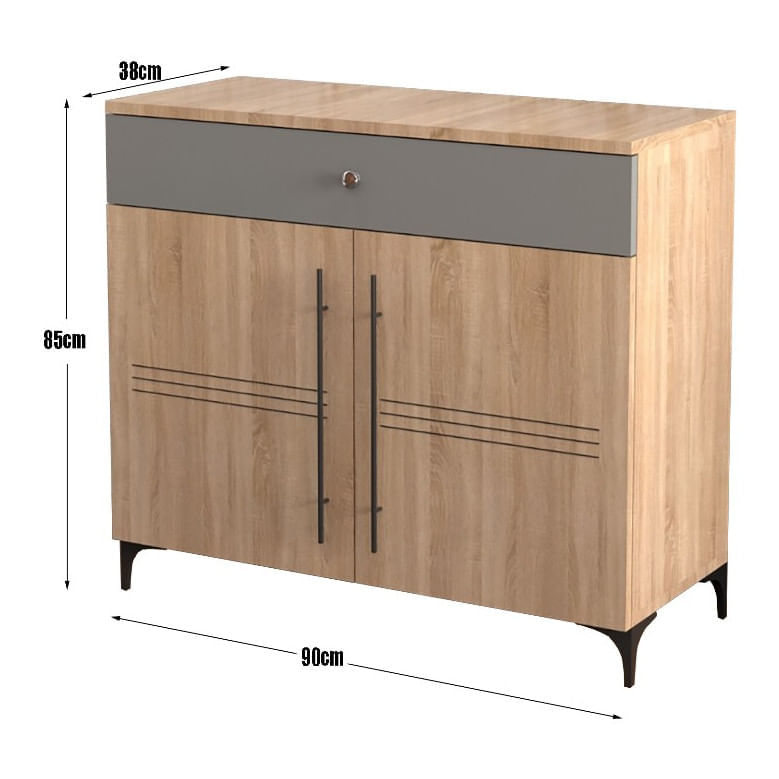 Comoda Atelier Hilton, dimensiuni 90 x38x85 cm, 2 usi culoare somona/gri — imaginea 4