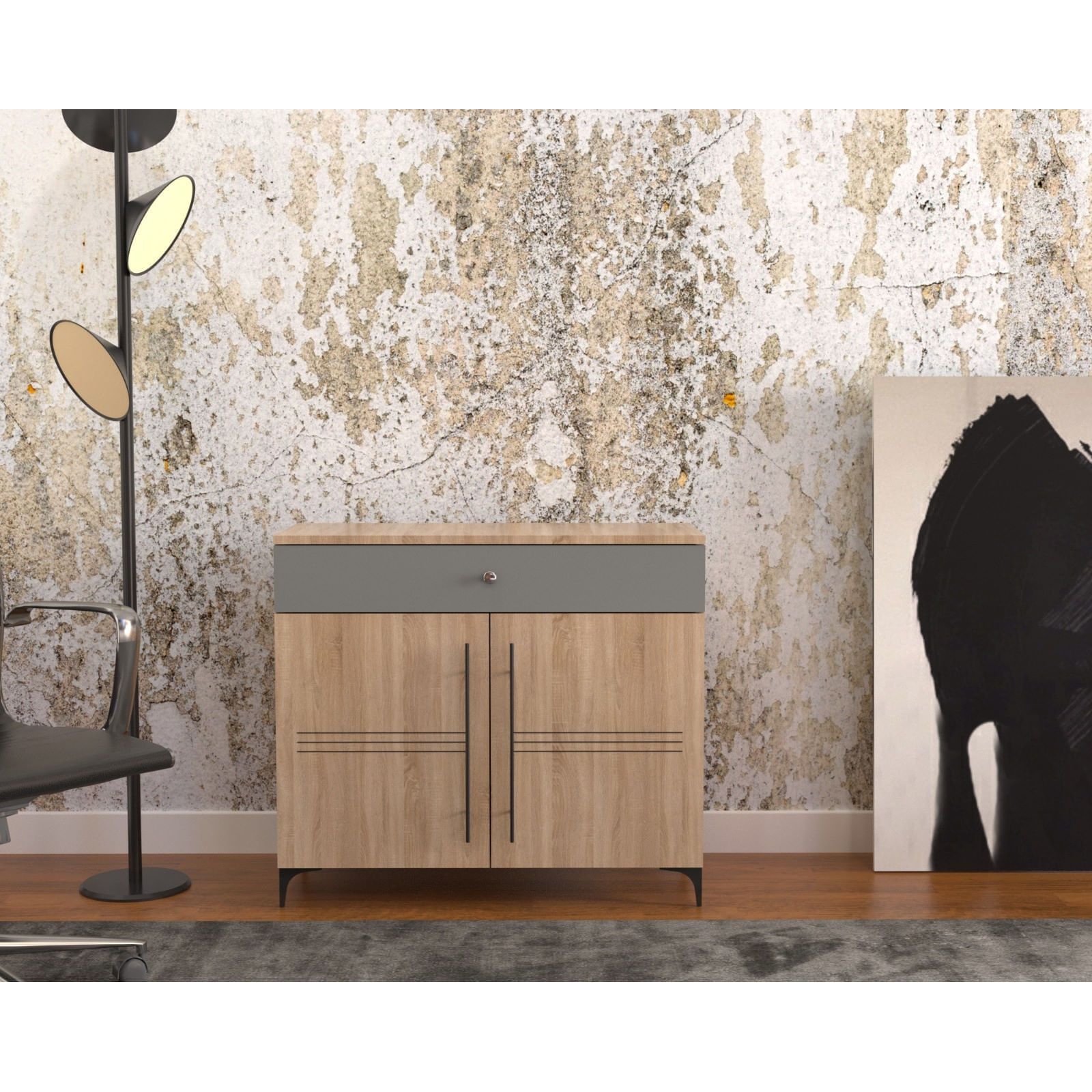 Comoda Atelier Hilton, dimensiuni 90 x38x85 cm, 2 usi culoare somona/gri — imaginea 5