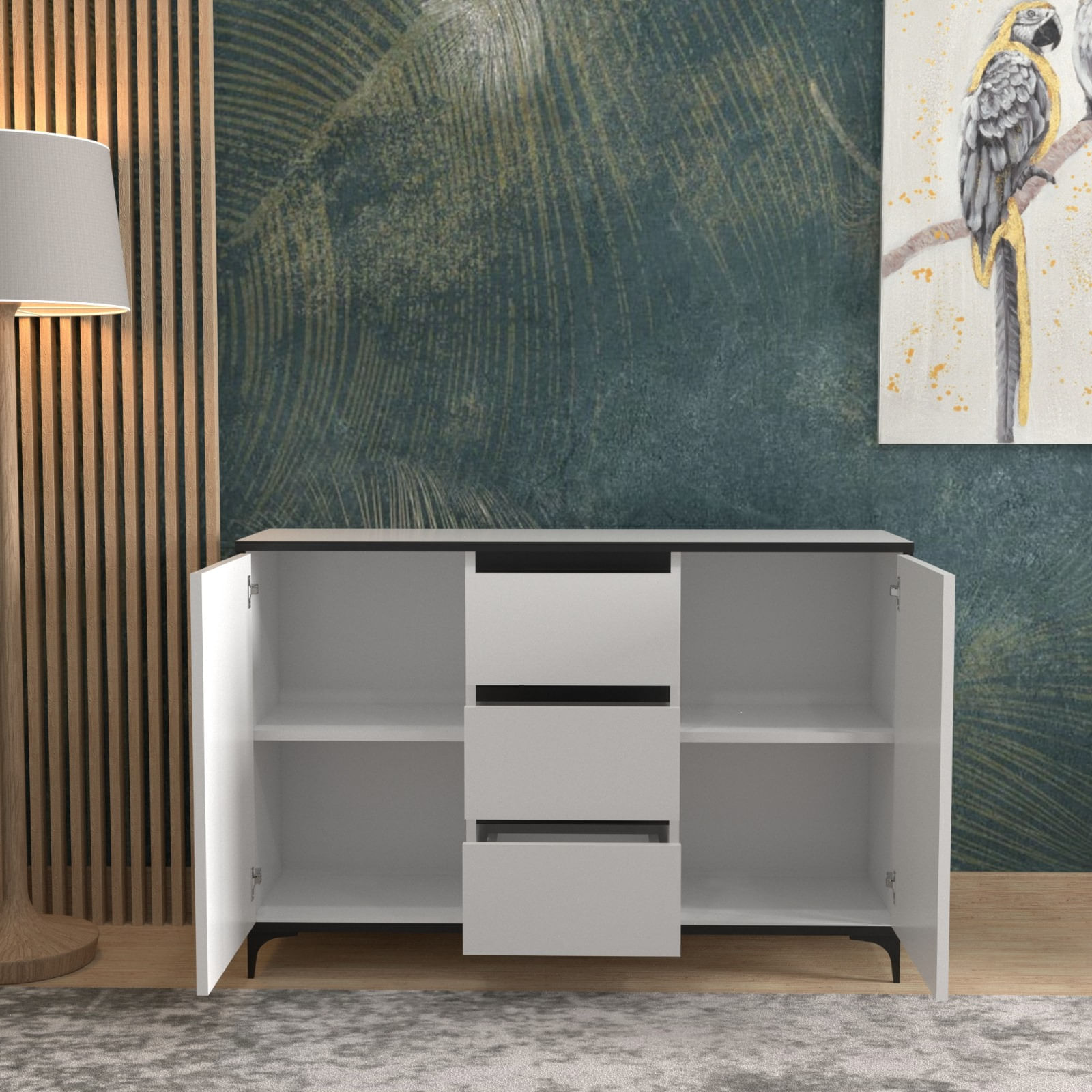 Comoda Atelier Alisia, dimensiuni 120 x34x83 cm, 2 usi, 3 sertare, culoare casmir — imaginea 3