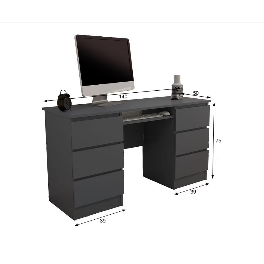 Birou Atelier Denver, dimensiuni 140 x50 x75 cm, culoare antracit, include 6 sertare