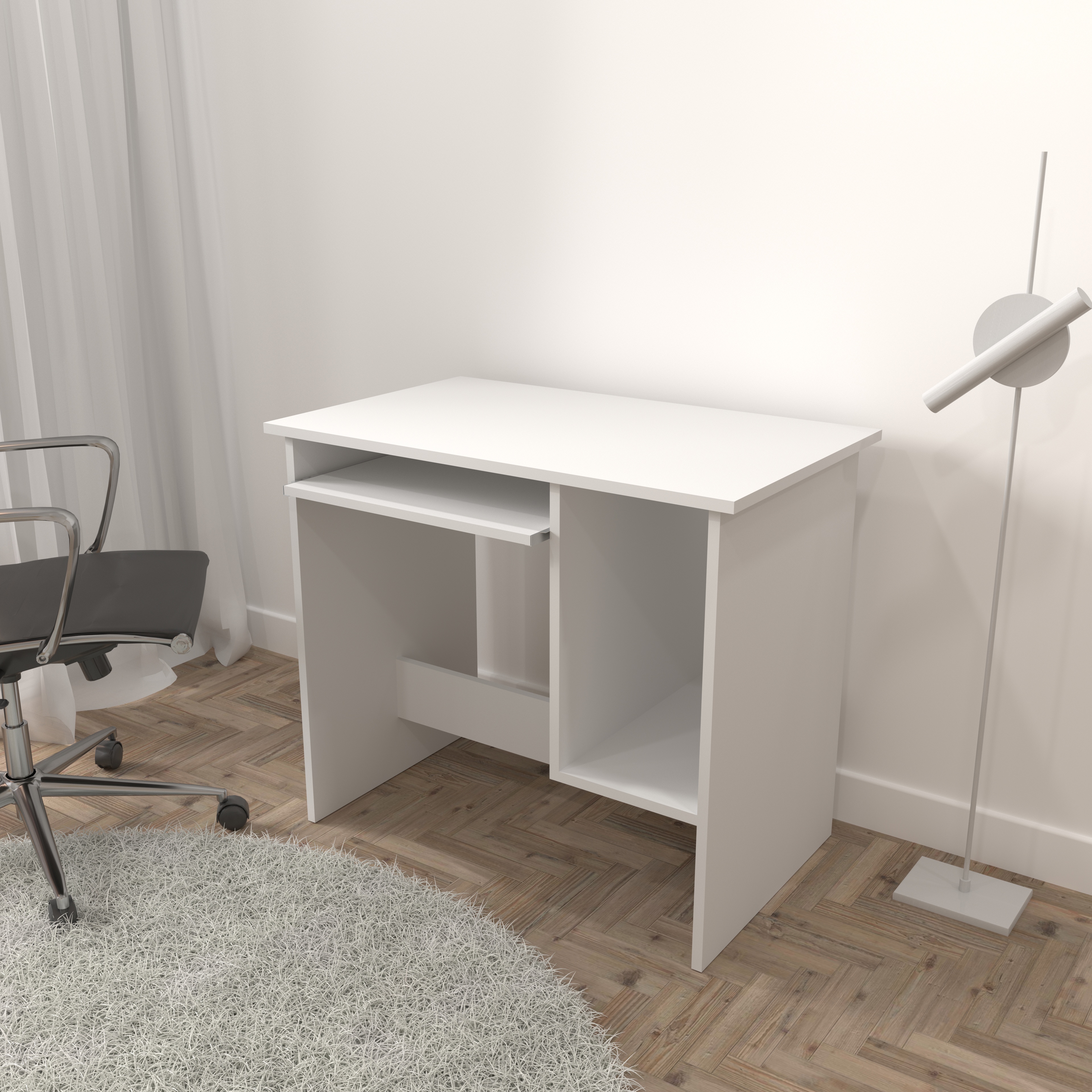 Birou Copii Atelier Dallas, dimensiuni 90 x55x75 cm. culoare alb, suport tastatura — imaginea 3