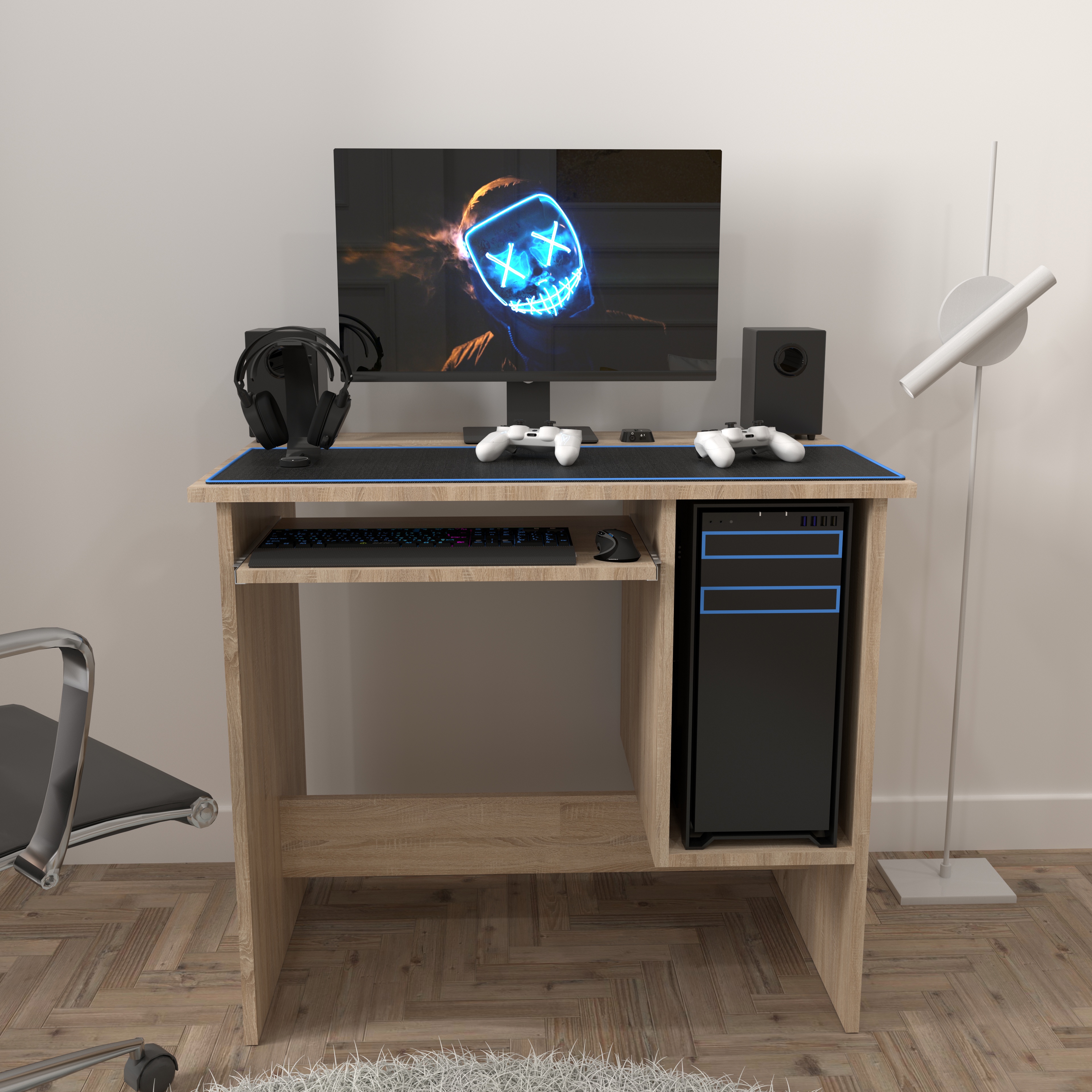 Birou Copii Atelier Dallas, dimensiuni 90 x55x75 cm. culoare sonoma, suport tastatura — imaginea 2