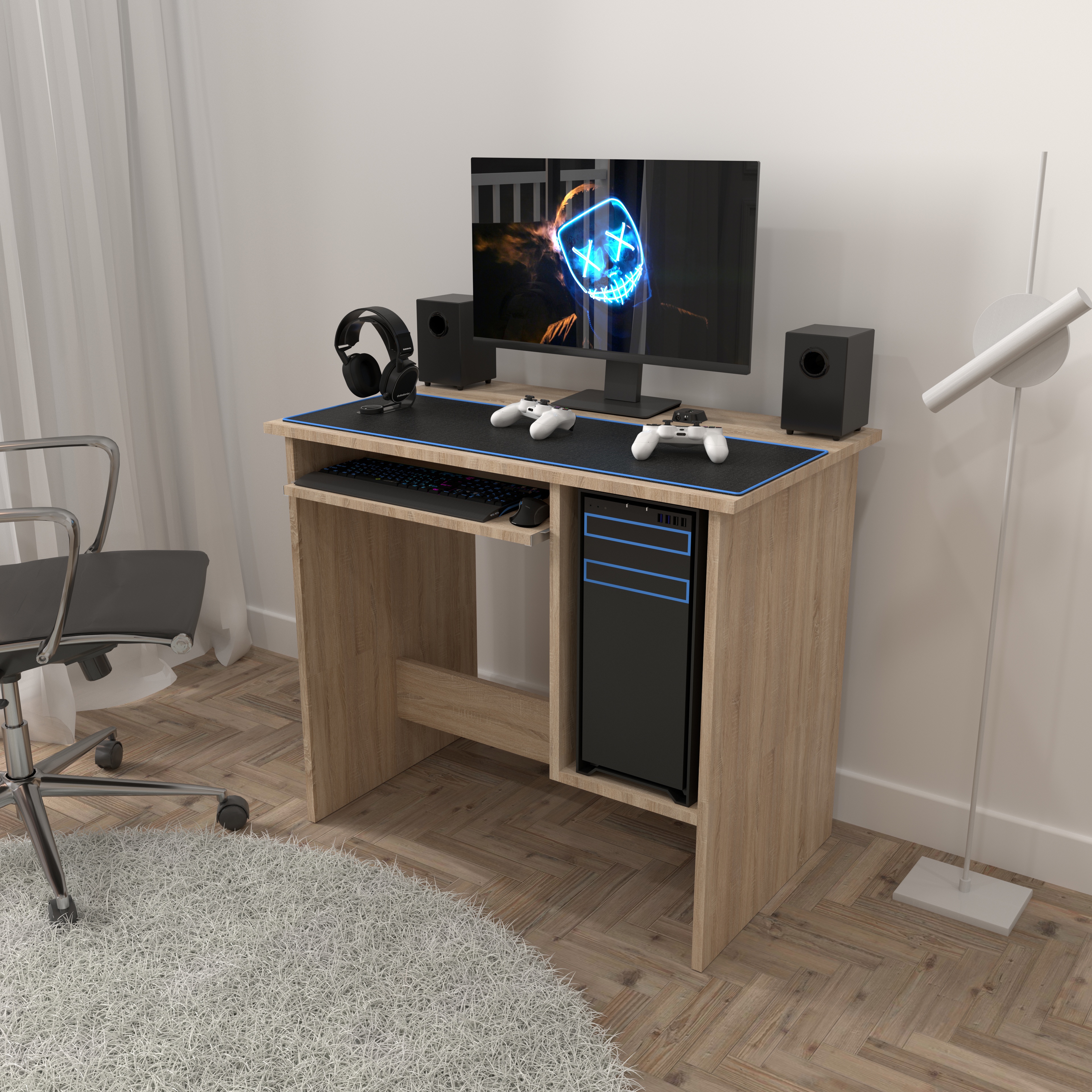 Birou Copii Atelier Dallas, dimensiuni 90 x55x75 cm. culoare sonoma, suport tastatura — imaginea 4