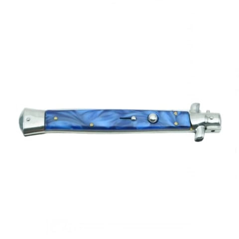 Set doua bricege automat stiletto, Italian Blade, otel inoxidabil, husa inclusa, argintiu si albastru, 33 cm