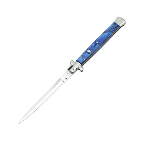 Set doua bricege automat stiletto, Italian Blade, otel inoxidabil, husa inclusa, argintiu 33 cm, albastru 23 cm