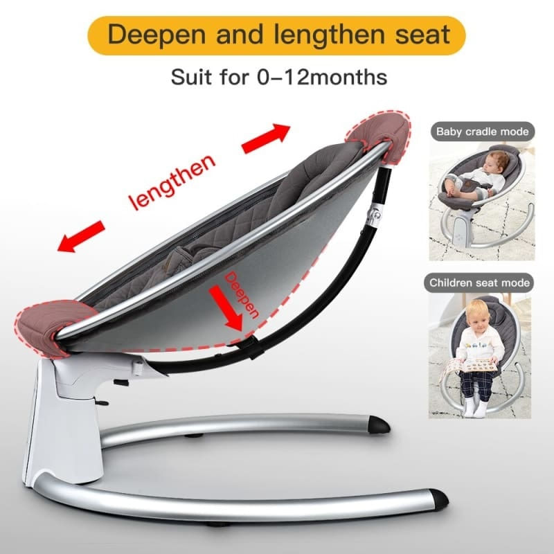 Leagan Electric multifunctional, Bebelusi 0-12 luni, Acoperis rabatabil, Plasa tantari, Bluetooth, Gri, WePro Store