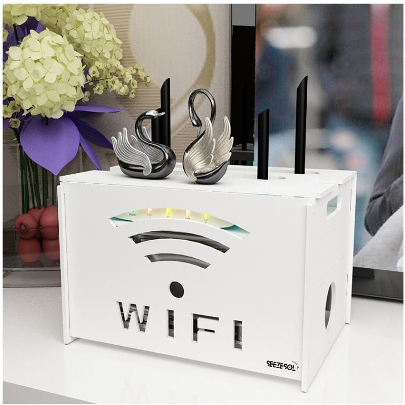 Raft Suport Router Wireless Seezesol Solution™ pentru mascare fire si echipament WI-FI,26x17x20 cm, alb