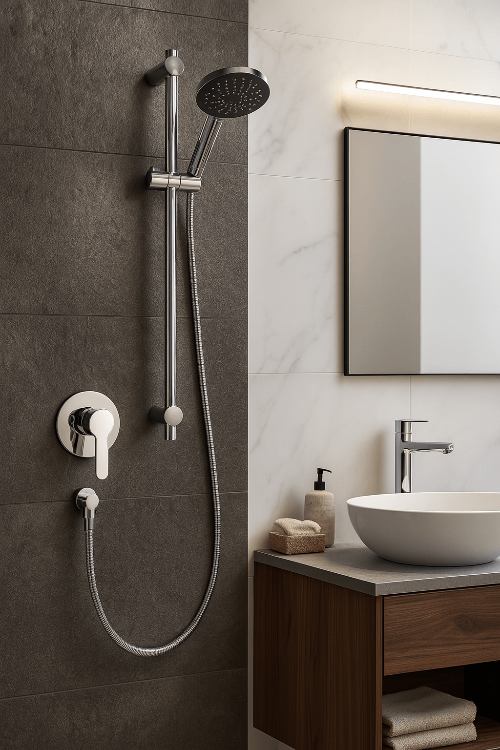 Baterie de cada sau dus Remer Rubinetterie Winner W30, incastrata, monocomanda, cartus ceramic, crom lucios, alama — imaginea 3
