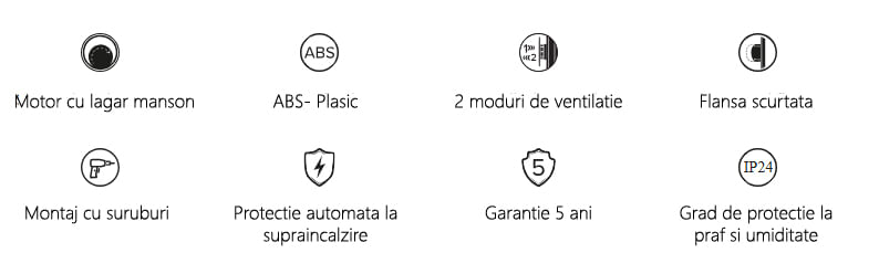 Ventilator baie VentEurope ROUND100, diametru 100 mm, debit 105 mc/h, IP24, 2 trepte, 17W silentios, flansa scurtata