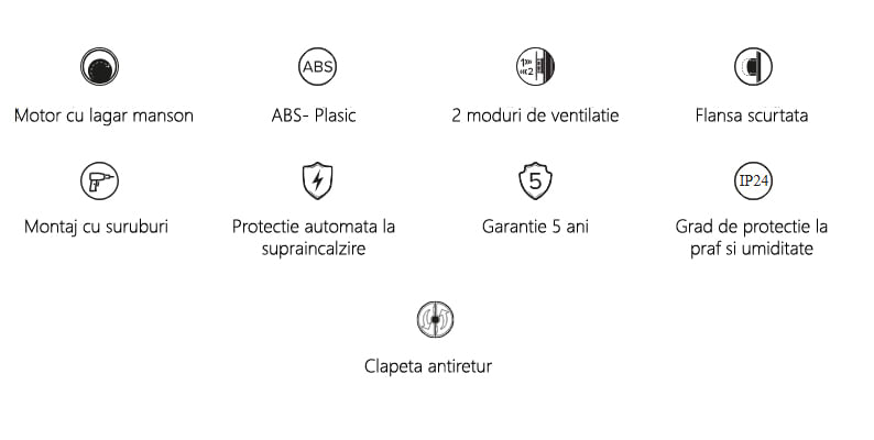 Ventilator baie VentEurope ROUND100BD, 100 mm, debit 105 mc/h, clapeta antiretur, IP24, 2 trepte, 17W silentios