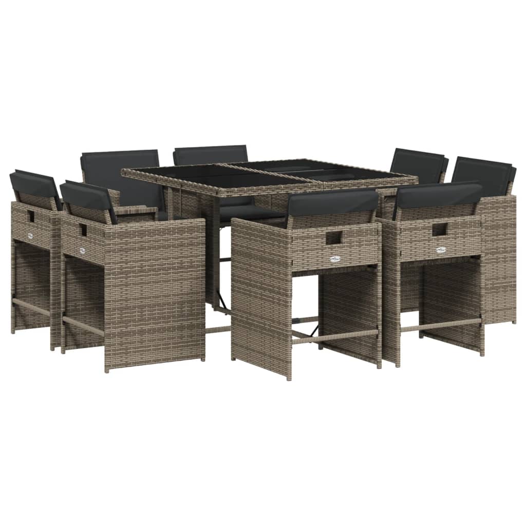 Set mobilier gradina cu perne, 9 piese, gri, poliratan