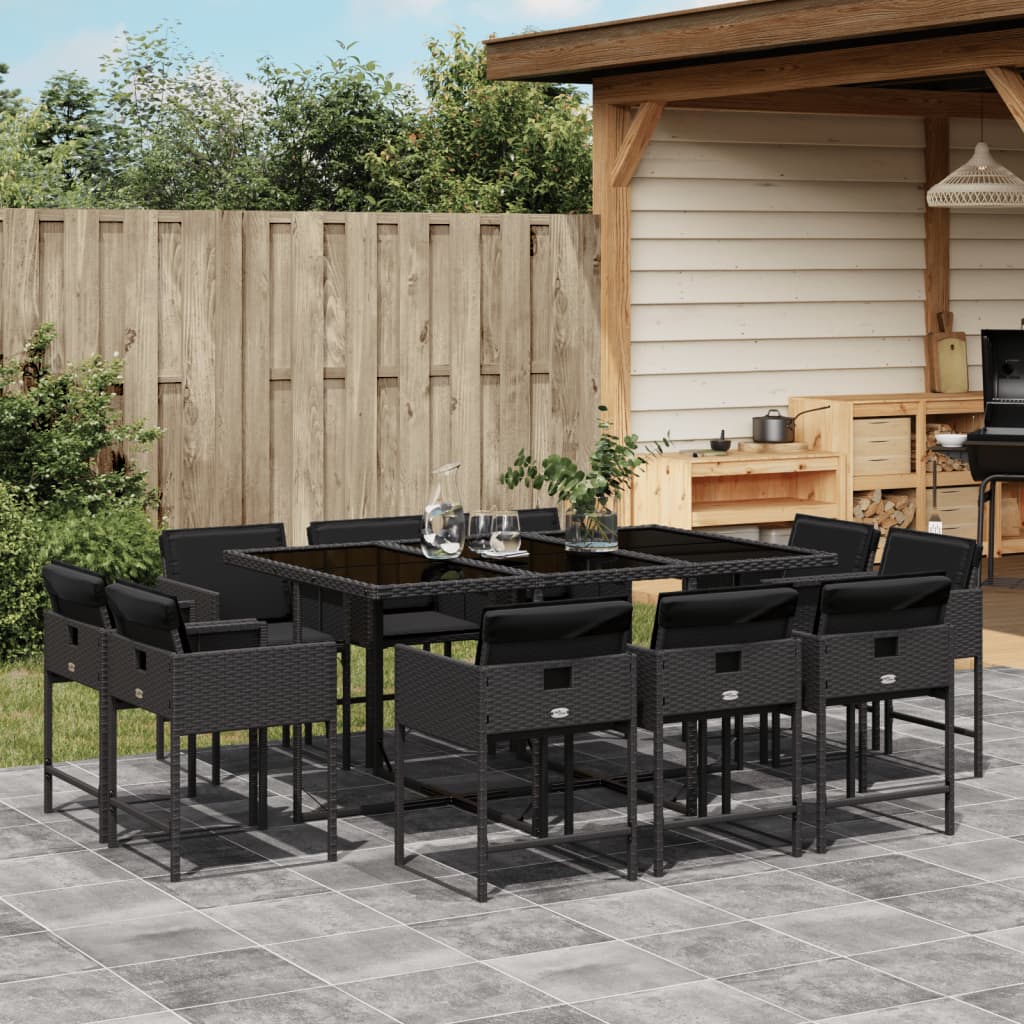 Set mobilier de exterior cu perne, 11 piese, negru, poliratan — imaginea 2