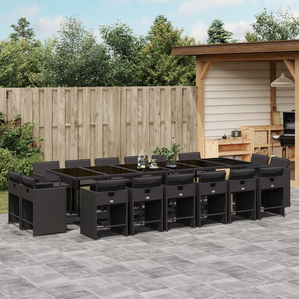 Set mobilier de gradina cu perne, 17 piese, negru, poliratan — imaginea 2