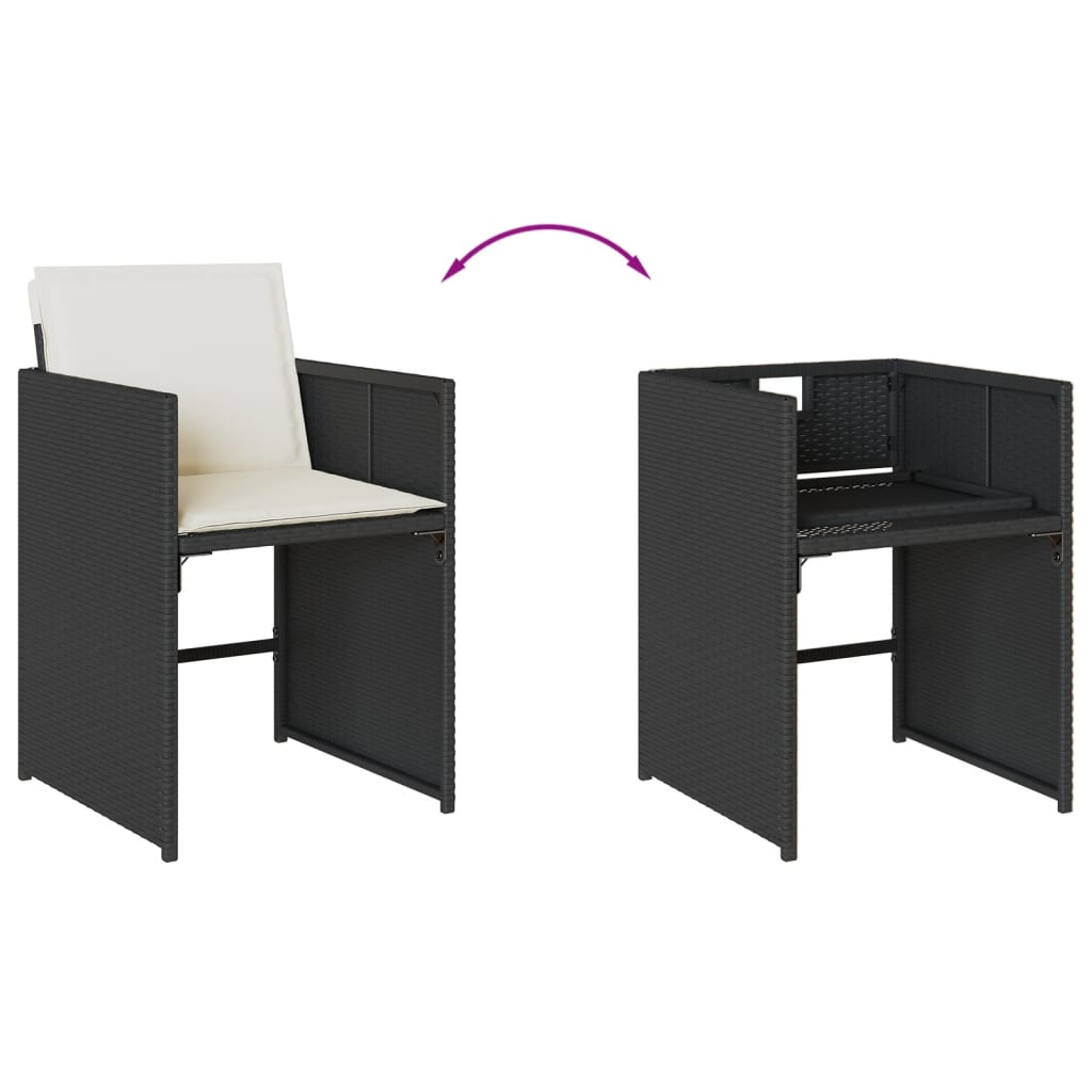 Set mobilier de exterior cu perne, 11 piese, negru, poliratan — imaginea 5