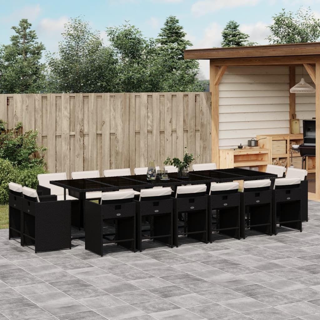 Set mobilier de gradina cu perne, 17 piese, negru, poliratan — imaginea 2