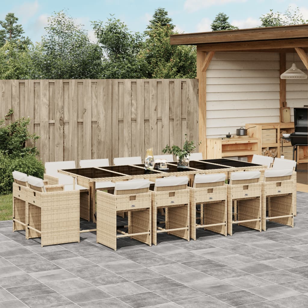 Set mobilier de gradina cu perne, 15 piese, bej, poliratan — imaginea 2