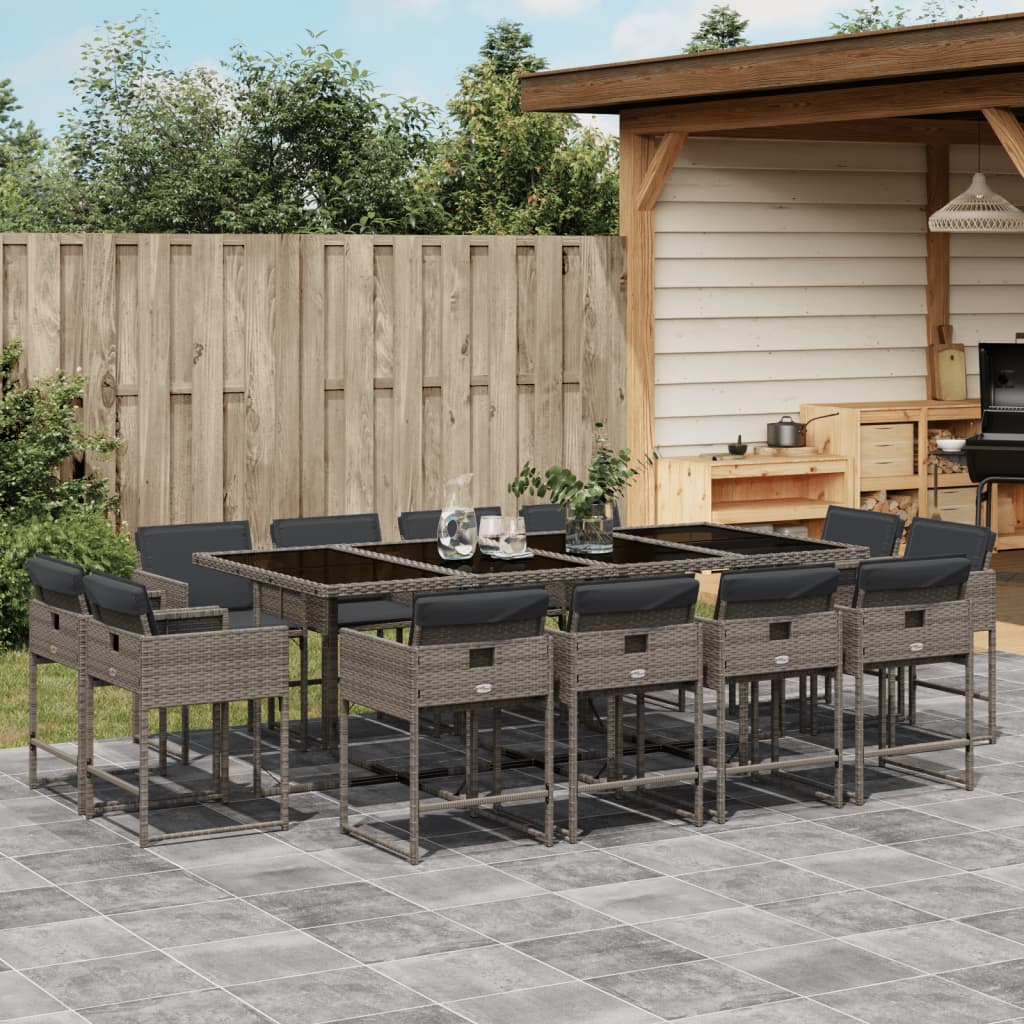 Set mobilier de gradina cu perne, 13 piese, gri, poliratan — imaginea 2