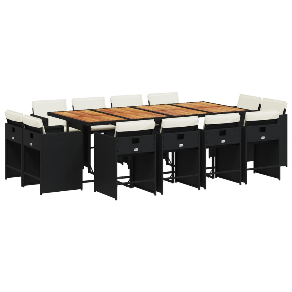Set mobilier de gradina cu perne, 13 piese, negru, poliratan