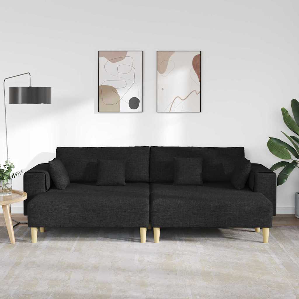Canapea din material textil cu perna 3 pcs Negru 208 cm tesatura — imaginea 3