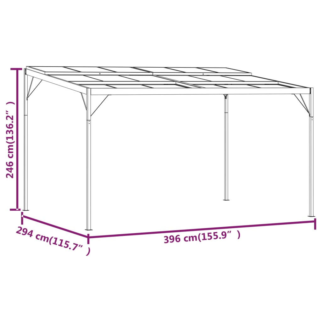 Pavilion cu acoperis, antracit, 4x3x2,5 m, aluminiu si otel — imaginea 11