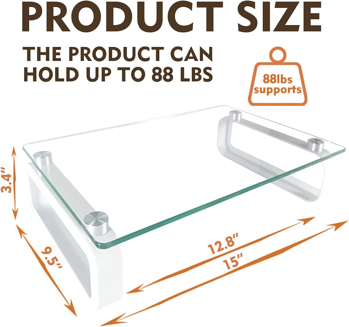 Suport monitor birou din sticla securizata, 38X24X8.6cm, design elegant cu margini rotunjite, montaj usor