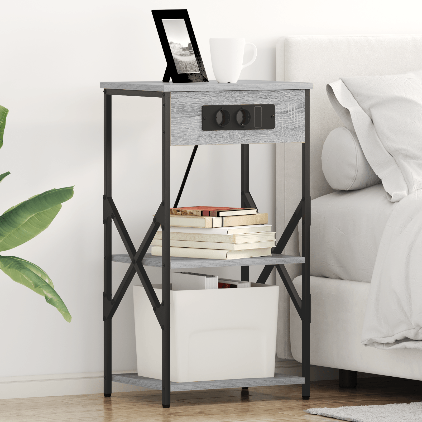 Noptiera sonoma gri 41 x 31 x 76 cm Lemn compozit — imaginea 2