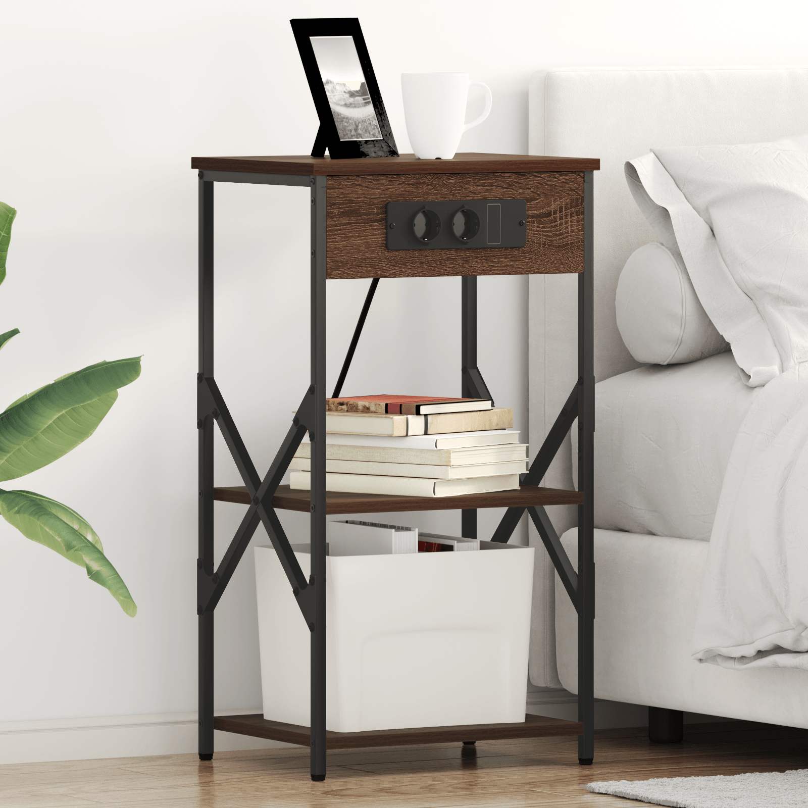 Noptiera stejar brun 41 x 31 x 76 cm Lemn compozit — imaginea 2