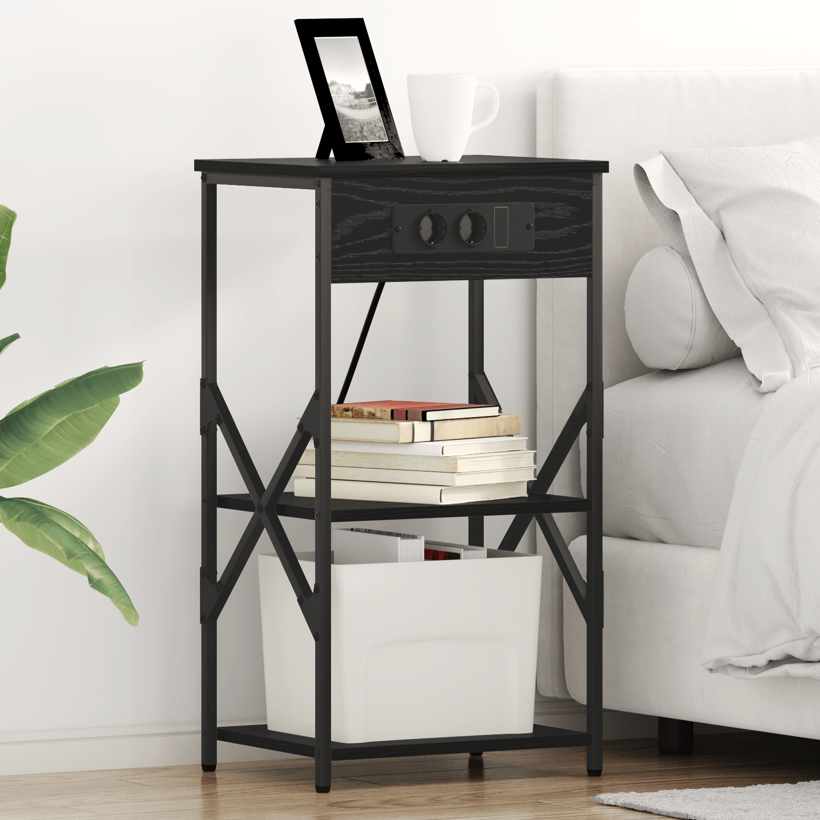 Noptiera stejar negru 41 x 31 x 76 cm Lemn compozit — imaginea 2
