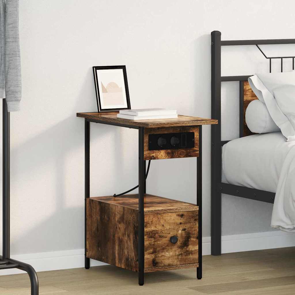 Noptiera stejar afumat 60 x 30 x 61 cm Lemn compozit — imaginea 2