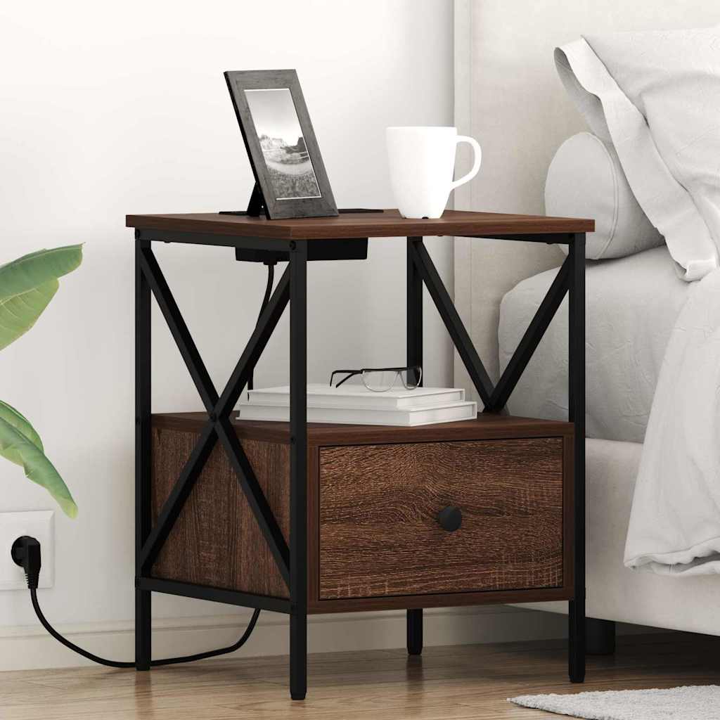 Noptiera stejar brun 41.5 x 40.5 x 55 cm Lemn compozit — imaginea 2