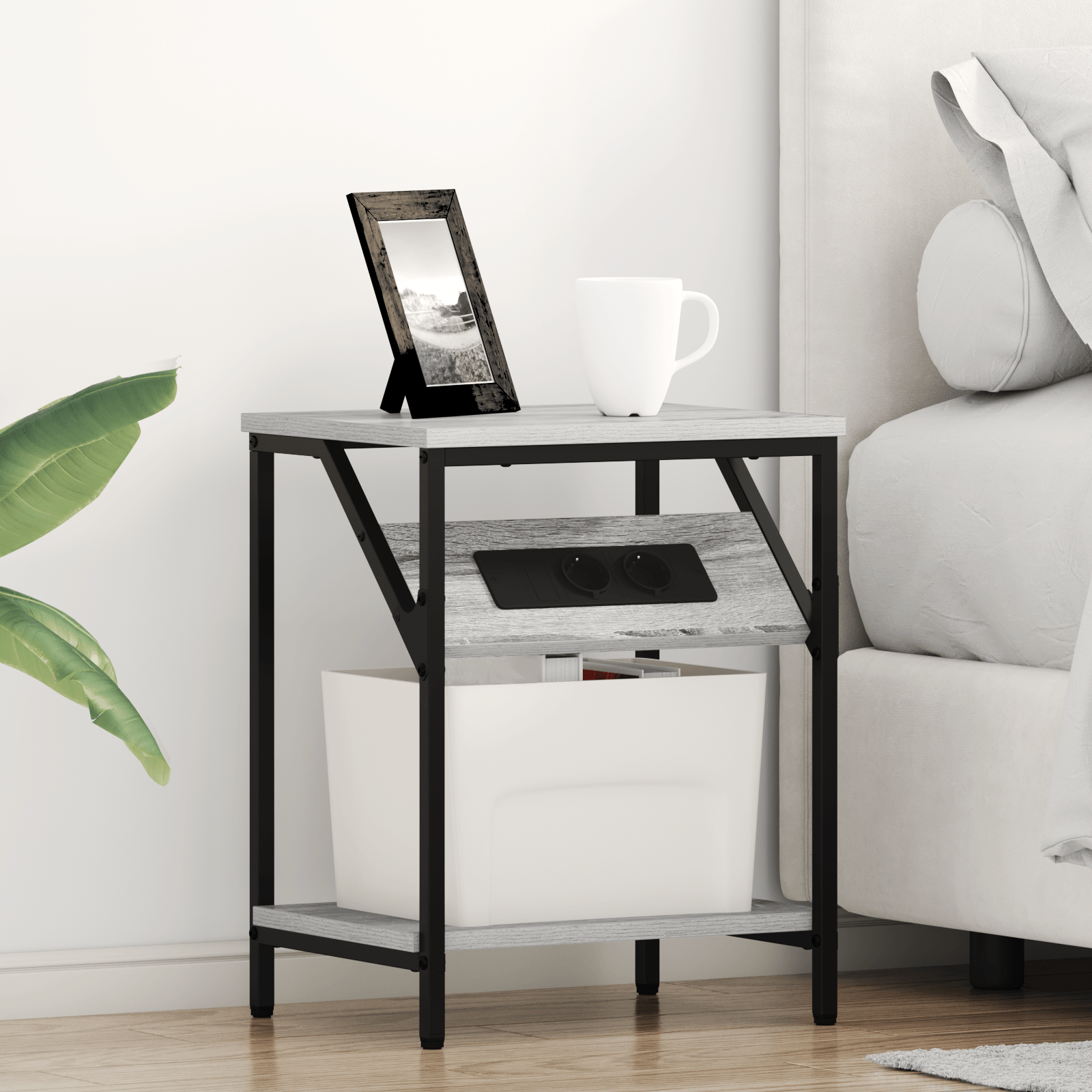 Noptiera sonoma gri 38 x 30 x 48 cm Lemn compozit — imaginea 2