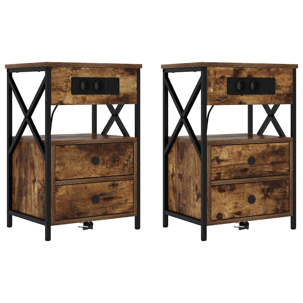 Noptiera cu sertar 2 pcs stejar afumat 40 x 31 x 60 cm — imaginea 2