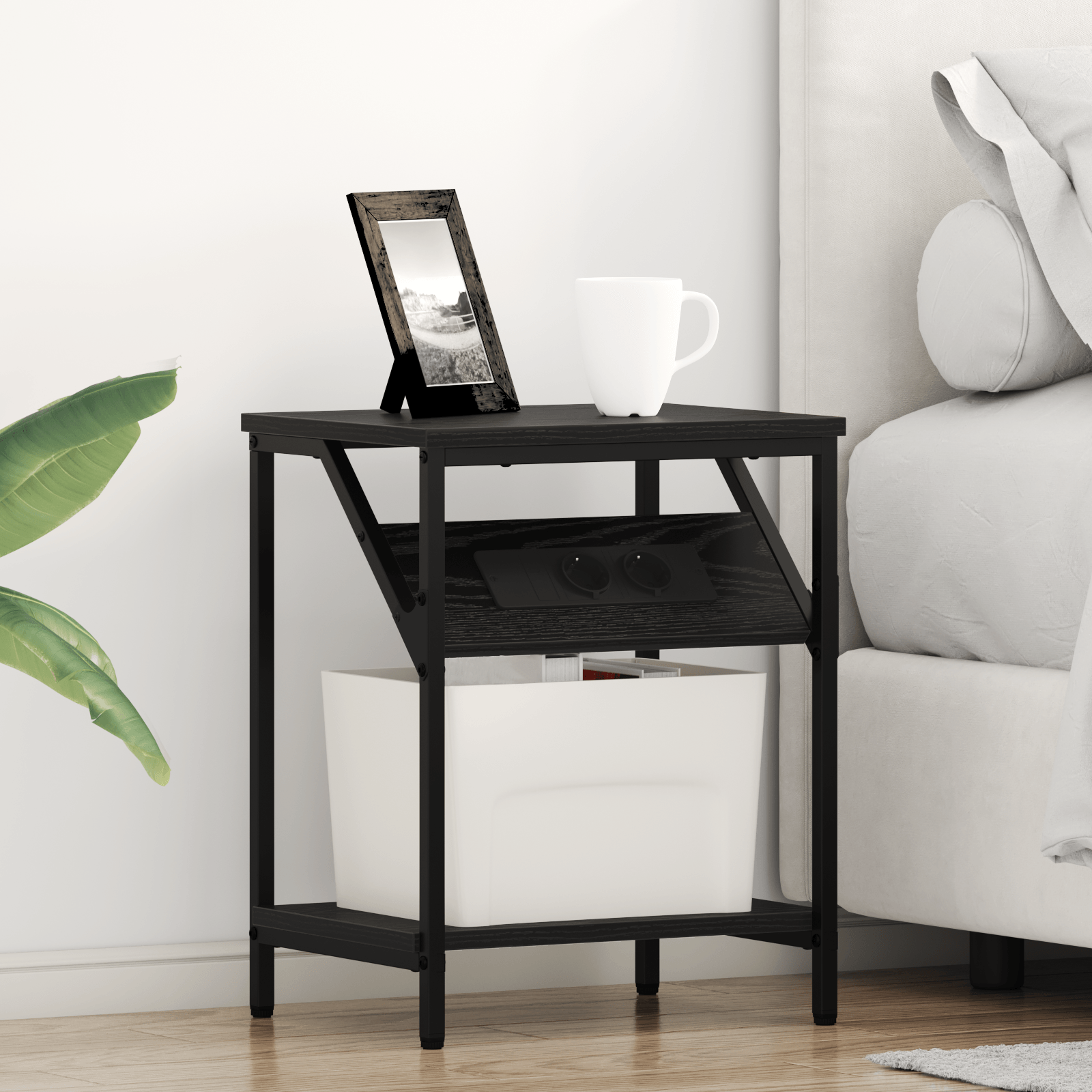 Noptiera stejar negru 38 x 30 x 48 cm Lemn compozit — imaginea 2