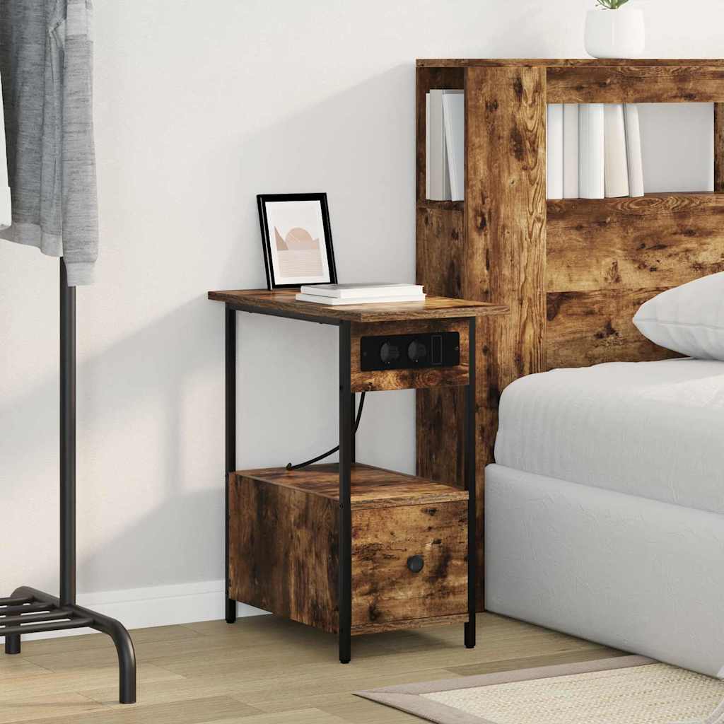 Noptiera stejar afumat 60 x 30 x 61 cm Lemn compozit — imaginea 4